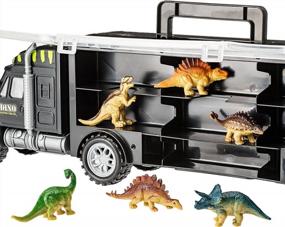 img 2 attached to 16-Piece Dinosaur Truck Carrier Playset For 3-5 Year Old Boys - 6 Dinosaurs & 2 Toy Trucks!