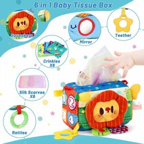 img 3 attached to Gifts2U Tissue Box Toy For Babies 6-12 Months: Teether Rattle Tags, Magic Montessori Sensory Crinkle Toys!