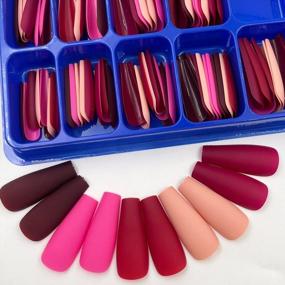 img 2 attached to 400Pcs Matte Solid Color Full Cover Coffin Press-On Nails For Women - Long Ballerina Acrylic False Nails For Manicure Decoration And Nail Art