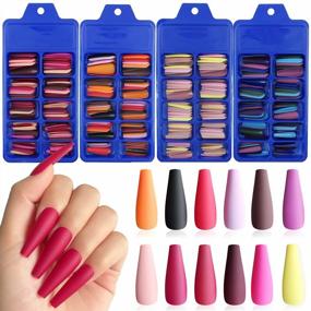 img 4 attached to 400Pcs Matte Solid Color Full Cover Coffin Press-On Nails For Women - Long Ballerina Acrylic False Nails For Manicure Decoration And Nail Art