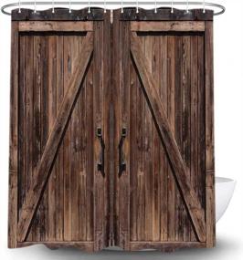 img 4 attached to Добавьте винтажное очарование в декор вашей ванной комнаты с занавеской для душа NYMB Old Barn Door - водонепроницаемые аксессуары для ванной комнаты в деревенском американском стиле с 12 крючками