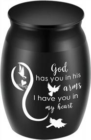 img 4 attached to Beautiful Keepsake Urn For Ashes-1.6" Tall Memorial Birds Cremation Urns-Handcrafted Black Decorative Urns For Funeral-Engraved "God Has You In His Arms, I Have You In My Heart" Urn For Sharing