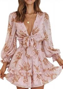 img 4 attached to Flaunt Your Style With Astylish Women'S Floral Print Deep V-Neck Mini Dress