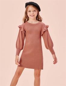 img 2 attached to Sweater Dresses with Lantern Sleeves for Apricot Girls' Clothing – Stylish Dresses to Stay Warm and Trendy