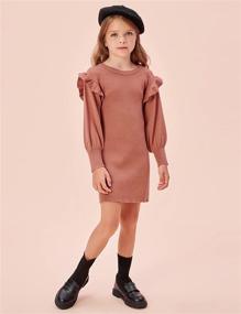 img 3 attached to Sweater Dresses with Lantern Sleeves for Apricot Girls' Clothing – Stylish Dresses to Stay Warm and Trendy