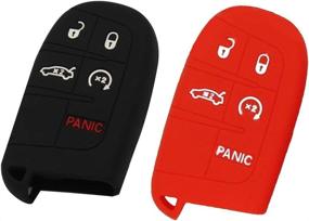 img 3 attached to 🔑 2pcs Silicone 5 Buttons Smart Key Fob Remote Cover Case Keyless Entry Protector Bag for Jeep Grand Cherokee Dodge Challenger Charger Dart Durango Journey Chrysler 300 - Black Red