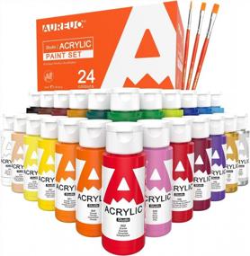 img 4 attached to AUREUO Acrylic Paint Set 24 Colors - 2 Oz.(59Ml) With Metallic Colors & Brushes - Art Craft Painting Kits For Canvas Ceramic Wood Rock Painting - Art Supplies For Kids, Students, Beginners, Artists