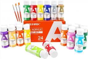 img 3 attached to AUREUO Acrylic Paint Set 24 Colors - 2 Oz.(59Ml) With Metallic Colors & Brushes - Art Craft Painting Kits For Canvas Ceramic Wood Rock Painting - Art Supplies For Kids, Students, Beginners, Artists
