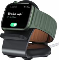 aluminum apple watch charging stand with magnetic cable - horime wireless docking station in nightstand mode, compatible with series 7/6/5/4/3/2/1/se, black logo