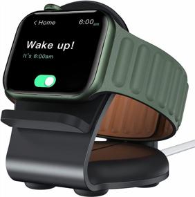 img 4 attached to Алюминиевая подставка для зарядки Apple Watch с магнитным кабелем - беспроводная док-станция HoRiMe в ночном режиме, совместимая с сериями 7/6/5/4/3/2/1/SE, черный