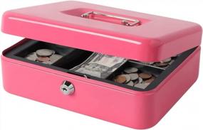 img 4 attached to 💰 Secure Pink Metal Cash Box with Money Tray, Lockable Decaller Money Box - 9 4/5" x 7 4/5" x 3 1/2