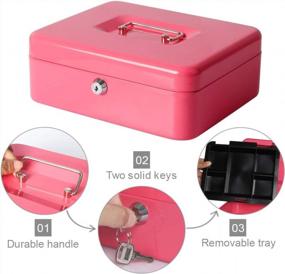 img 2 attached to 💰 Secure Pink Metal Cash Box with Money Tray, Lockable Decaller Money Box - 9 4/5" x 7 4/5" x 3 1/2