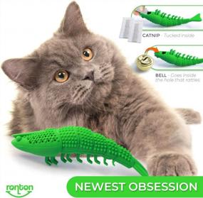 img 1 attached to Catnip Toy And Toothbrush In One: Ronton'S Durable Hard Rubber Cat Chew Toy For Dental Care And Interactive Play - 1-Pack Green