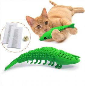 img 4 attached to Catnip Toy And Toothbrush In One: Ronton'S Durable Hard Rubber Cat Chew Toy For Dental Care And Interactive Play - 1-Pack Green