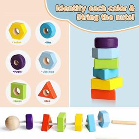 img 2 attached to 🔨 Abellzos 30 PCS Wooden Nuts and Bolts Toys for Toddlers - Occupational Therapy Fine Motor Skills Montessori Stacking Learning Game, Lacing Beads for Shape, Color Matching & Building Construction