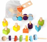 🔨 abellzos 30 pcs wooden nuts and bolts toys for toddlers - occupational therapy fine motor skills montessori stacking learning game, lacing beads for shape, color matching & building construction logo