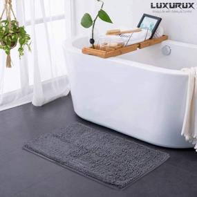 img 3 attached to LuxUrux Коврик для ванной - очень мягкий плюшевый коврик для ванной и душа, 1-дюймовый материал из синели из микрофибры, супервпитывающий мохнатый коврик для ванной. Машинная стирка и сушка (24 X 39 дюймов, темно-серый)
