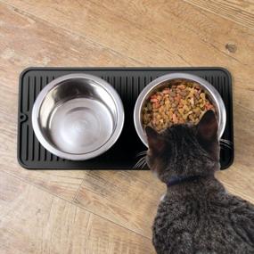 img 3 attached to MDesign Small Pet Feeding Mat - Waterproof Non-Slip Silicone Placemat For Dogs And Cats - Linelle Collection Black - Food Safe And Durable - Premium Quality Square Bowl For Food And Water