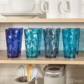 img 1 attached to 🥤 Set of 8 US Acrylic Optix 20 oz Plastic Stackable Water Tumblers - Reusable BPA-free Drinking Cups in 4 Coastal Colors - Made in the USA - Top-rack Dishwasher Safe