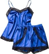 women's sexy lace satin pajama cami set: silky nightwear short sleepwear logo