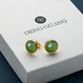 img 1 attached to Green Jade Stud Earrings In 14K Yellow Gold Plated Sterling Silver, Hypoallergenic Jewelry For Women, Perfect Christmas Gifts For Mom, Wife, And Girlfriend - 10Mm Size