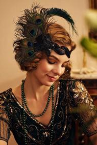 img 2 attached to 1920S Flapper Headband Peacock Feather Gatsby Accessories For Women Sequined Showgirl Headpiece