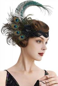 img 4 attached to 1920S Flapper Headband Peacock Feather Gatsby Accessories For Women Sequined Showgirl Headpiece