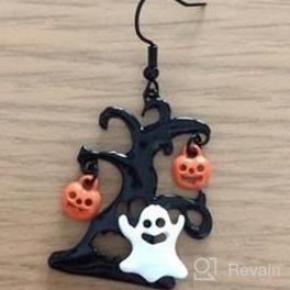 img 4 attached to 👻 Black Tree and White Ghost Drop Earrings for Women Girls - Boderier Ghost Earrings for Halloween