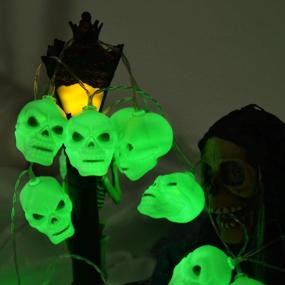 img 2 attached to ILLUMINEW 30 LED Halloween Skull String Lights, Battery Operated 8 Modes Fairy Lights With Remote, 16.4Ft Waterproof Halloween Decoration Lights For Outdoor Indoor Party (Green)