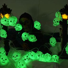 img 3 attached to ILLUMINEW 30 LED Halloween Skull String Lights, Battery Operated 8 Modes Fairy Lights With Remote, 16.4Ft Waterproof Halloween Decoration Lights For Outdoor Indoor Party (Green)