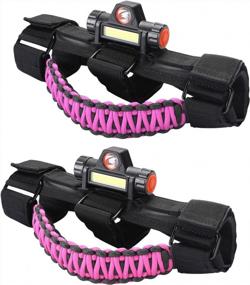img 4 attached to Pink 2Pcs Upgrade Roll Bar Grab Handles With Dome Light For Jeep Wrangler 1945-2021 - Paracord Grips Fit 2.0-4.0 Inch Rods CJ YJ TJ JK JL & Gladiator JT Accessories