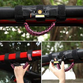img 2 attached to Pink 2Pcs Upgrade Roll Bar Grab Handles With Dome Light For Jeep Wrangler 1945-2021 - Paracord Grips Fit 2.0-4.0 Inch Rods CJ YJ TJ JK JL & Gladiator JT Accessories