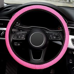 img 2 attached to 🚗 LABBYWAY Microfiber Car Steering Wheel Cover: Universal 15 Inch Elastic Stretch, Pink - All-Season Comfort & Protection!