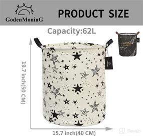 img 3 attached to GodenMoninG Collapsible Laundry Basket: 62.8L Large Waterproof Storage Bin with Leather Handles 🧺 - Home Decor, Toy Organizer, Nursery Hamper (2 PACKS, Black Marbling & White Star)