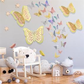 img 1 attached to 🦋 HMASYO 52Pcs 3D Butterfly Wall Decor Set - Large Pearl Butterfly and Stickers for Birthday, Baby Shower, Nursery, Girls Bedroom, Wedding Party Decorations