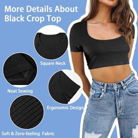 img 2 attached to Women'S Black Cotton Crop Top - Ribbed Knit Short Sleeve T-Shirt Summer Casual Tee