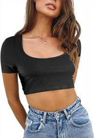 img 4 attached to Women'S Black Cotton Crop Top - Ribbed Knit Short Sleeve T-Shirt Summer Casual Tee