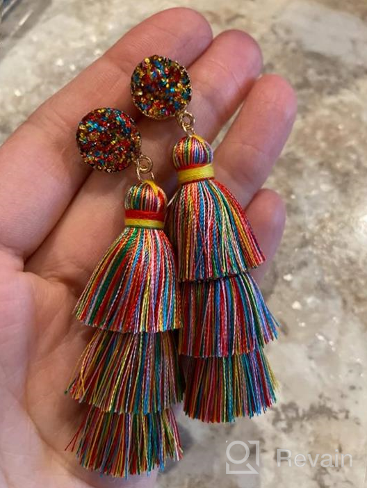 img 1 attached to Boho Chic Colorful Tassel Earrings With Druzy Studs - Perfect For Women And Teens On Christmas And Valentine'S Day review by John Naidu