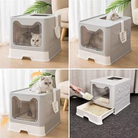 img 3 attached to 🐾 Foldable Enclosed Cat Litter Box with Lid - Large Capacity, Anti-Splashing, Easy to Clean - Innovative Top or Front-Entry Configurable Drawer Type Cat Toilet