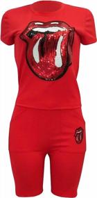img 2 attached to Lightweight HISSP Women'S 2-Piece Tracksuit Set With Lips Print Crop Top And Shorts In Red (Size: Medium)