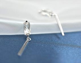 img 1 attached to Women'S 14K White Gold Plated Sterling Silver Earrings With Cubic Zirconia Dainty Drop Stud Chain And CZ Dangly Small Studs