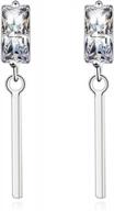 women's 14k white gold plated sterling silver earrings with cubic zirconia dainty drop stud chain and cz dangly small studs logo