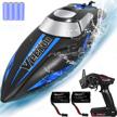 fast remote control boat for pools and lakes - yezi udi001 venom for kids and adults with self-righting feature and extra battery (dark blue) logo