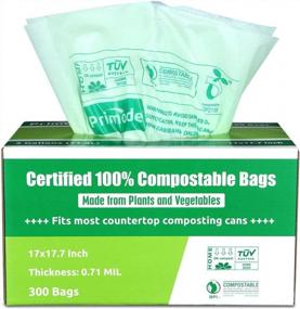 img 4 attached to Primode 100% Compostable Bags, 3 Gallon Food Scraps Yard Waste Bags, 300 Count, Extra Thick 0.71 Mil. ASTMD6400 Compost Bags Small Kitchen Trash Bags, Certified By BPI And TUV