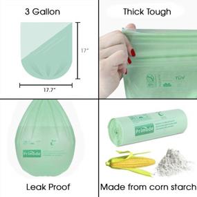 img 1 attached to Primode 100% Compostable Bags, 3 Gallon Food Scraps Yard Waste Bags, 300 Count, Extra Thick 0.71 Mil. ASTMD6400 Compost Bags Small Kitchen Trash Bags, Certified By BPI And TUV