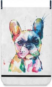 img 3 attached to French Bulldog Watercolor Hanging Laundry Hamper Bag - Over The Door Cloth Basket With Hooks For Storage In Bathroom, Bedroom, College Dorm, Closet, And Behind Doors; Space-Saving Dirty Clothes Bag