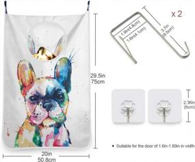 img 2 attached to French Bulldog Watercolor Hanging Laundry Hamper Bag - Over The Door Cloth Basket With Hooks For Storage In Bathroom, Bedroom, College Dorm, Closet, And Behind Doors; Space-Saving Dirty Clothes Bag
