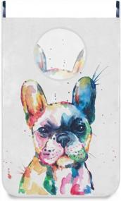 img 4 attached to French Bulldog Watercolor Hanging Laundry Hamper Bag - Over The Door Cloth Basket With Hooks For Storage In Bathroom, Bedroom, College Dorm, Closet, And Behind Doors; Space-Saving Dirty Clothes Bag