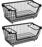 🧺 bekith 2 pack stackable metal wire utility storage basket: black pantry & cabinet organizer bin with handles логотип