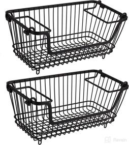 img 4 attached to 🧺 Bekith 2 Pack Stackable Metal Wire Utility Storage Basket: Black Pantry & Cabinet Organizer Bin with Handles